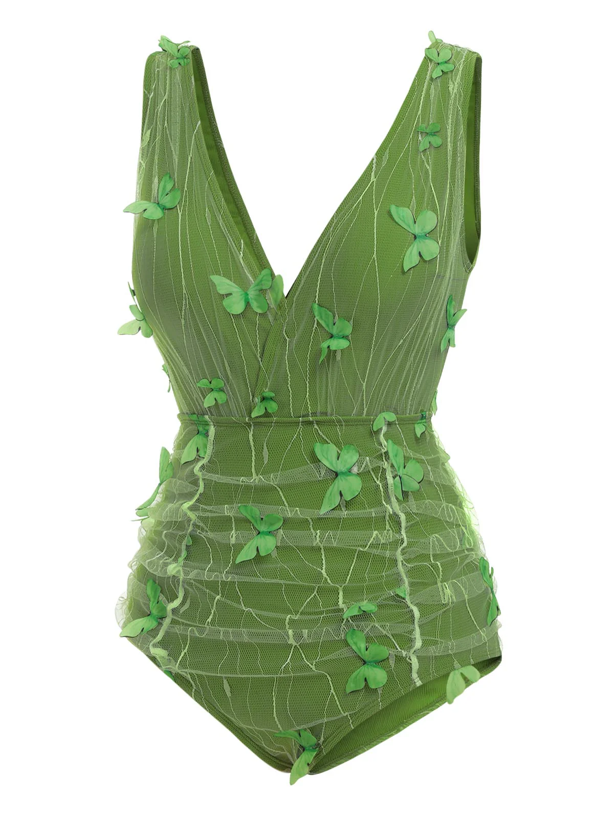 Green 1960s 3D Butterfly Mesh Swimsuit - Image 3
