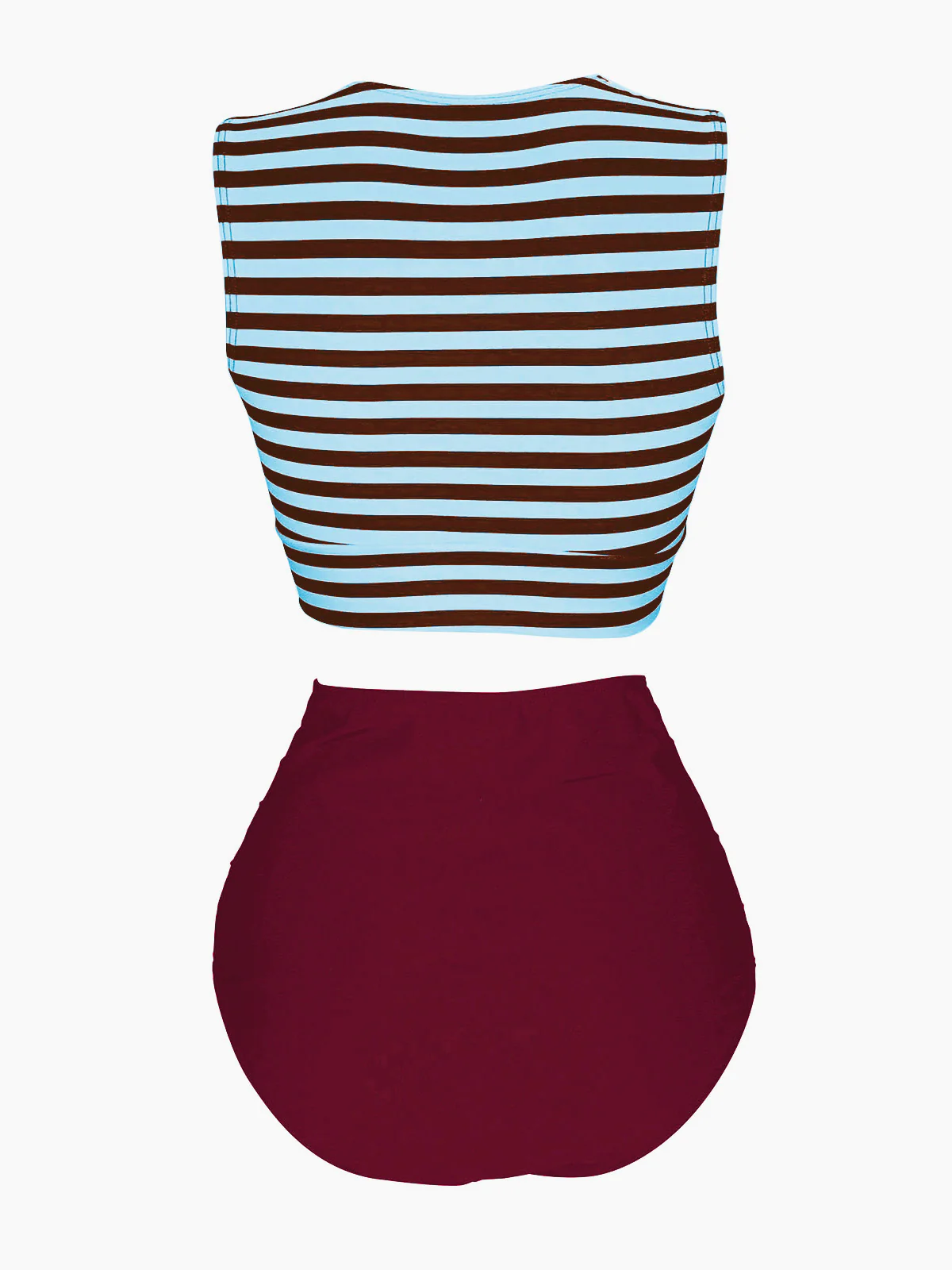 Red & Blue 1970s Striped Waist Tie Patchwork Swimsuit - Image 12