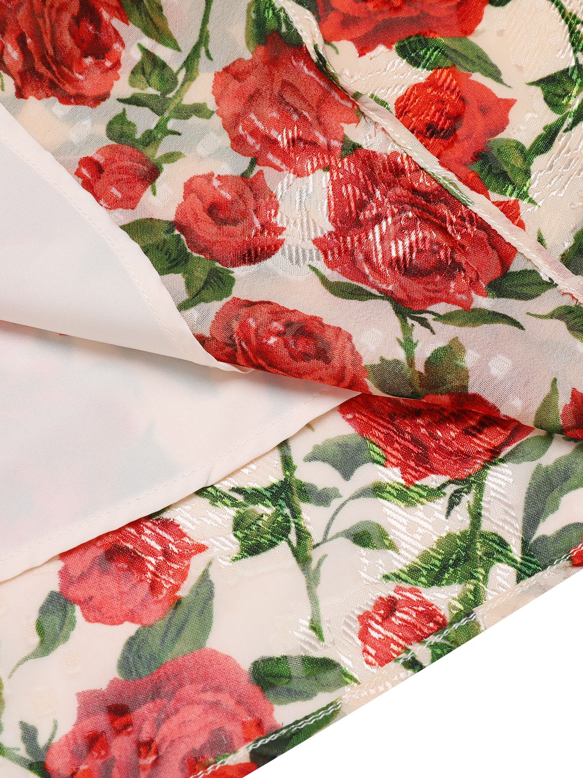 Red 1940s Rose V-Neck Swing Dress - Image 6