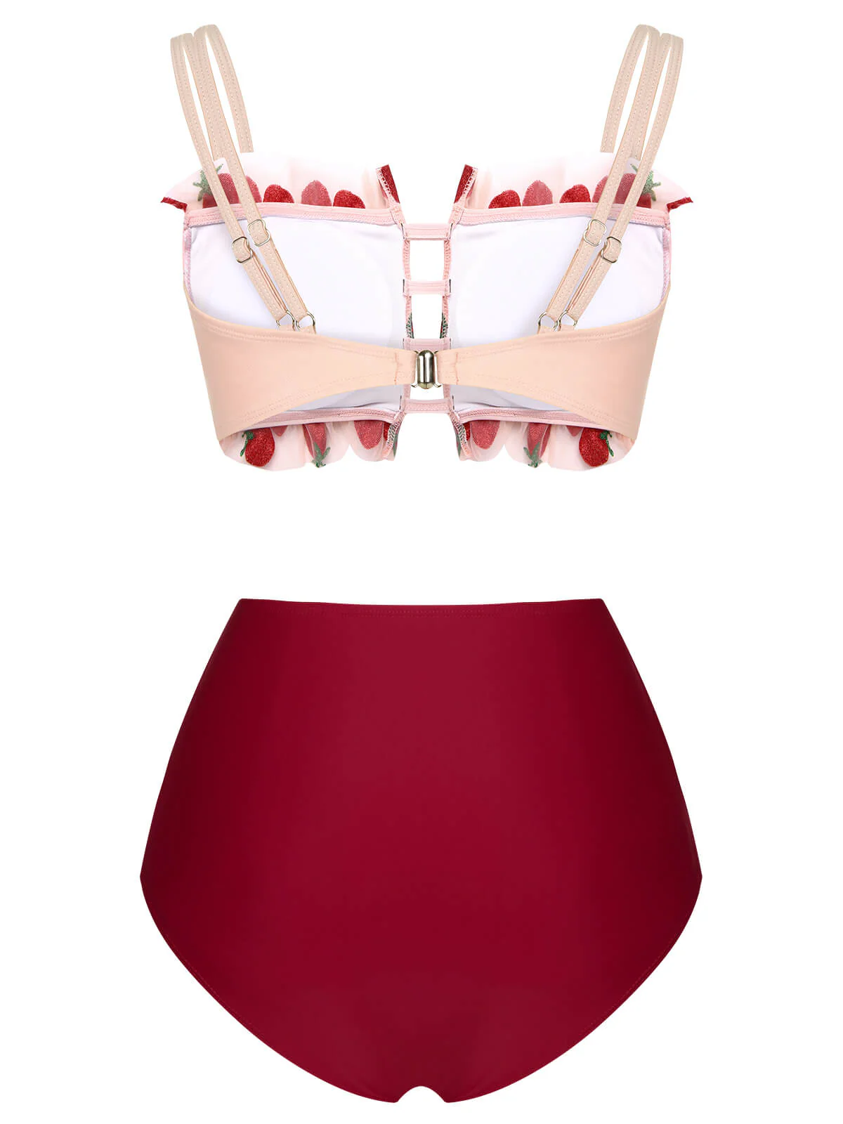 Red 1940s Strawberry Mesh Strap Swimsuit - Image 4