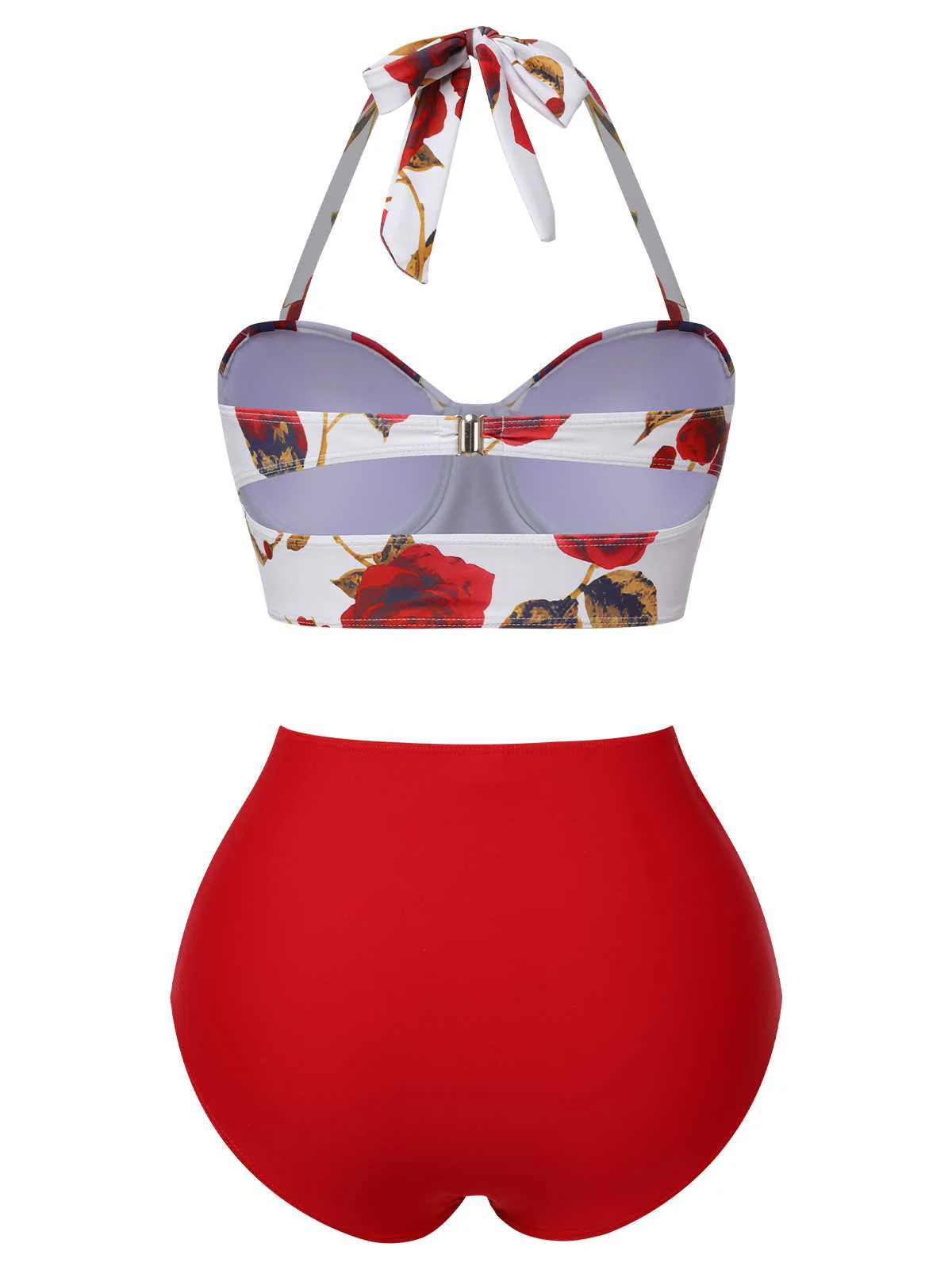 Red 1960s Halter Roses Swimsuit - Image 4