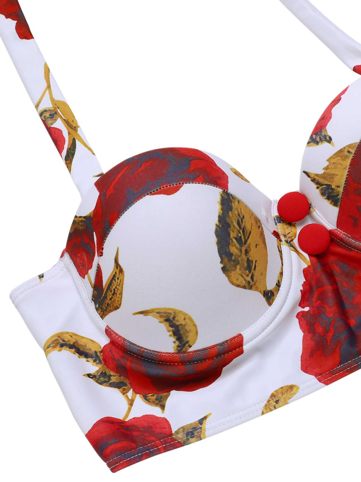 Red 1960s Halter Roses Swimsuit - Image 5