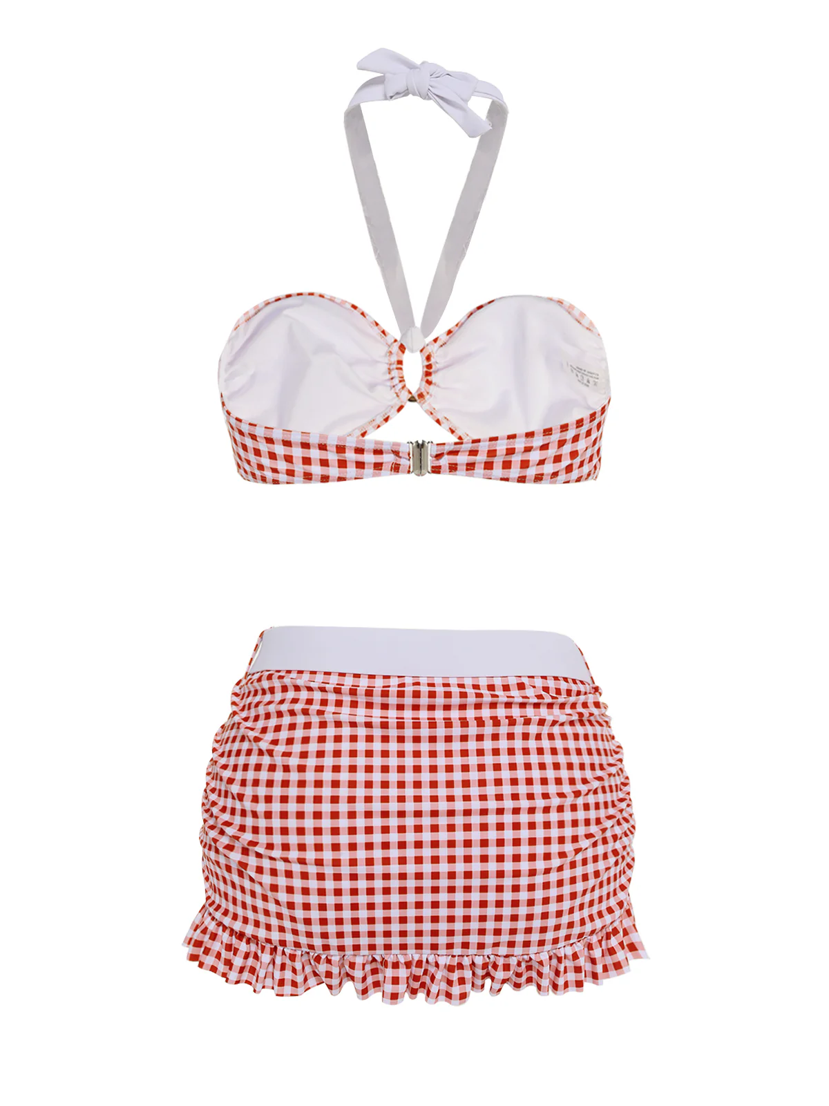 Retro Red 1940s Plaid Halter Bikini Set - Image 4