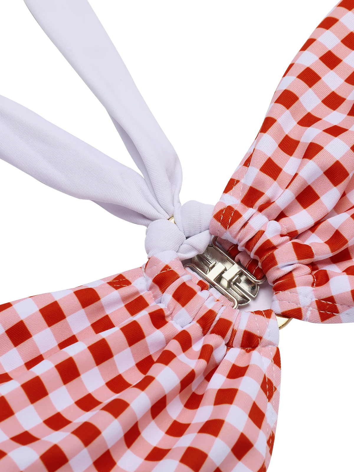 Retro Red 1940s Plaid Halter Bikini Set - Image 5