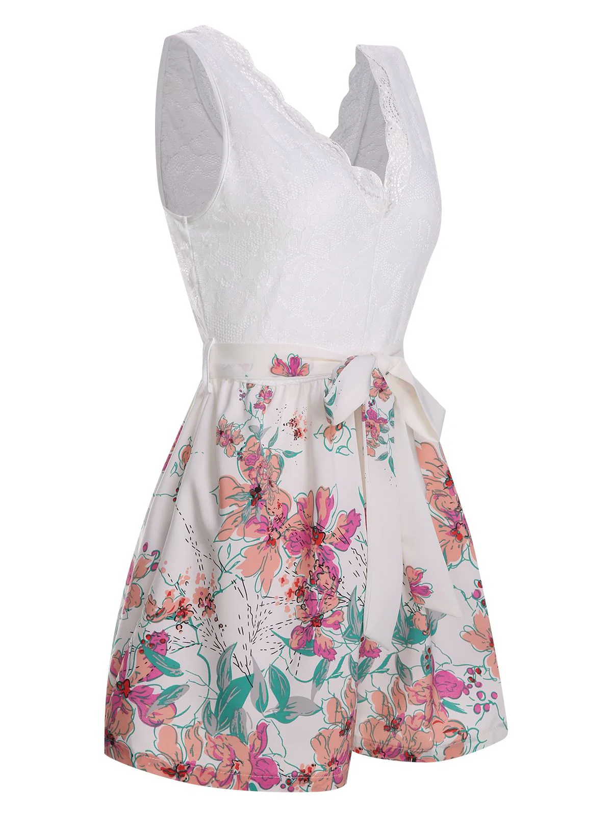 White 1940s Cotton Floral Lace V-Neck Romper - Image 3