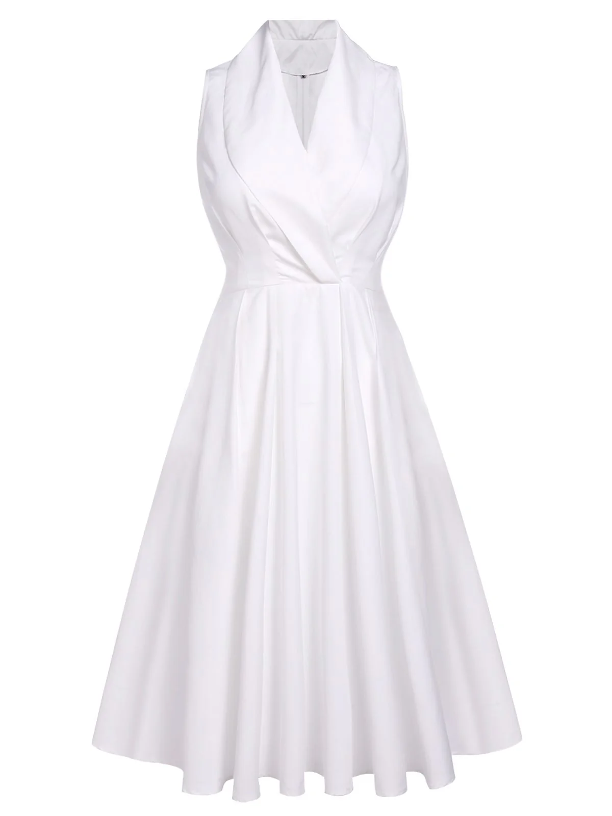 White 1950s Halter Belted Swing Dress - Image 4