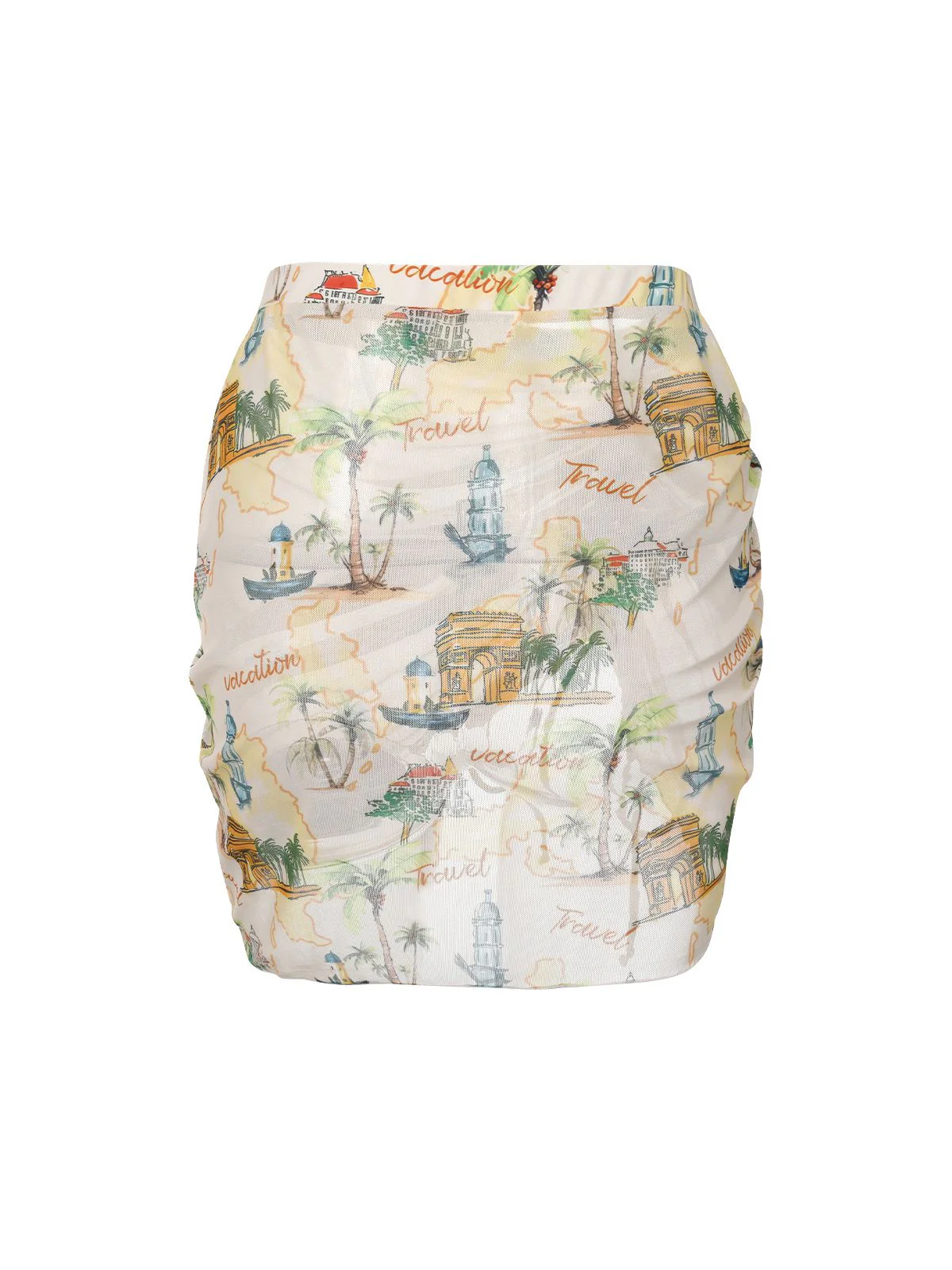 Yellow 1970s Retro Architectural Pattern Drawstring Cover-Up - Image 4