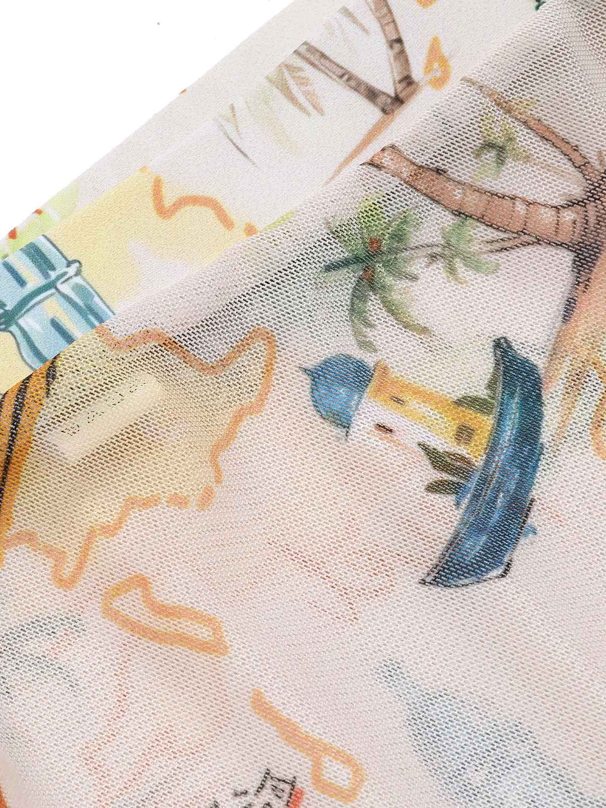 Yellow 1970s Retro Architectural Pattern Drawstring Cover-Up - Image 5