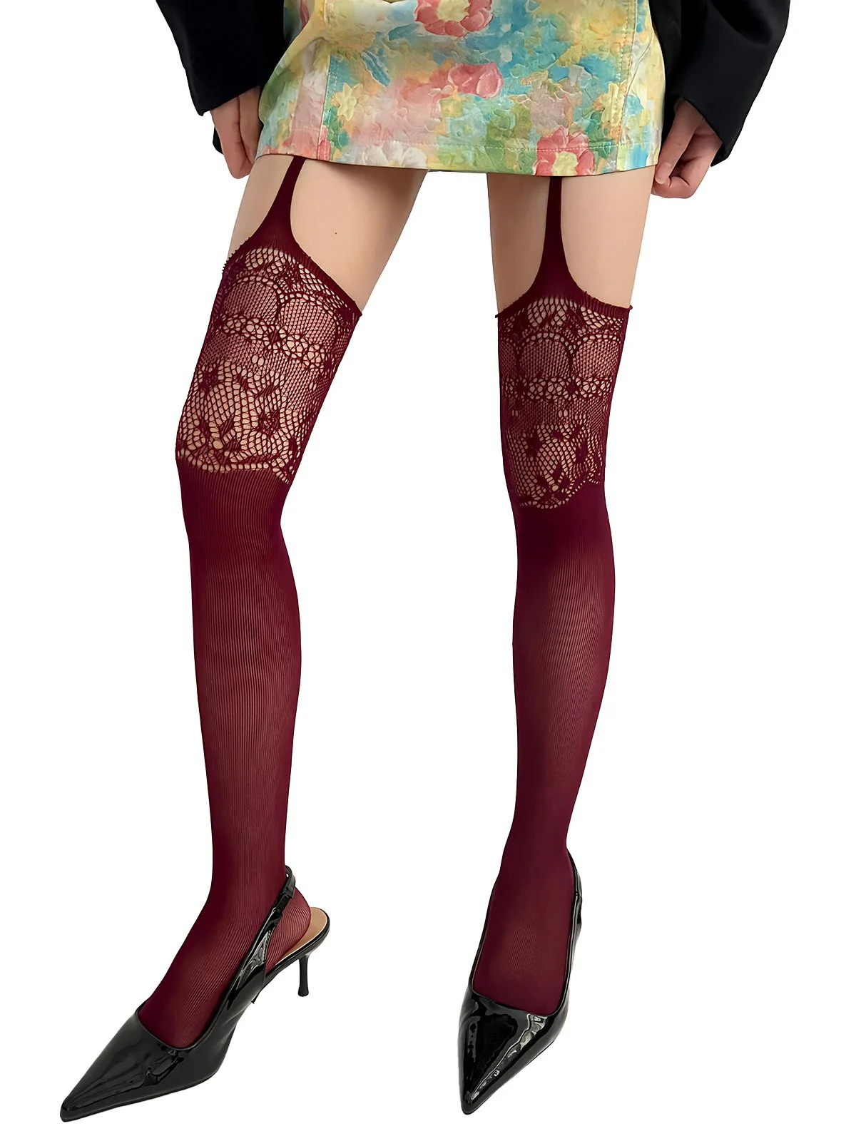 Vintage Lace Solid Suspender Pantyhose - Image 7