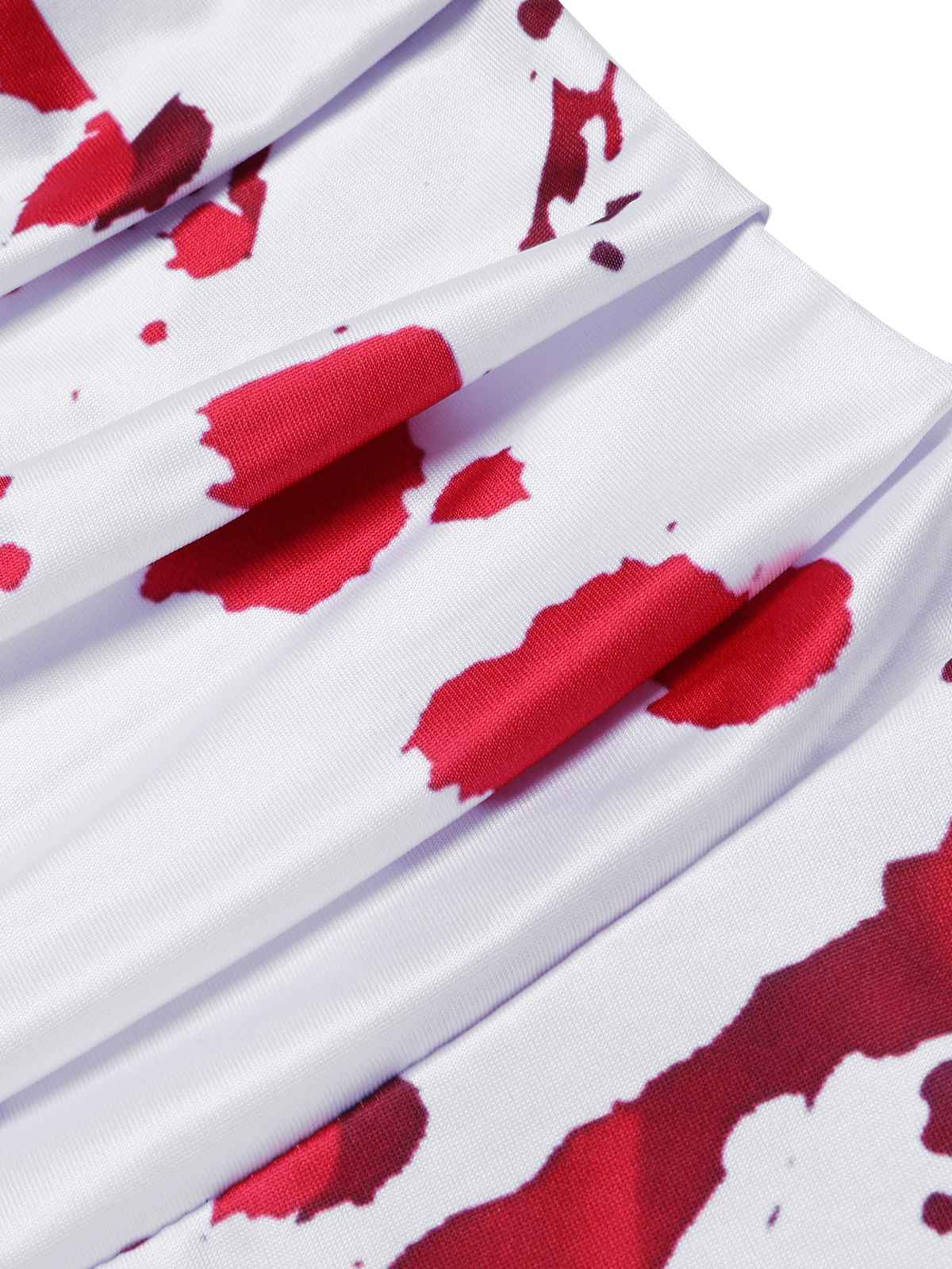 White 1940s Halloween Bloodstains V-Neck Dress - Image 6