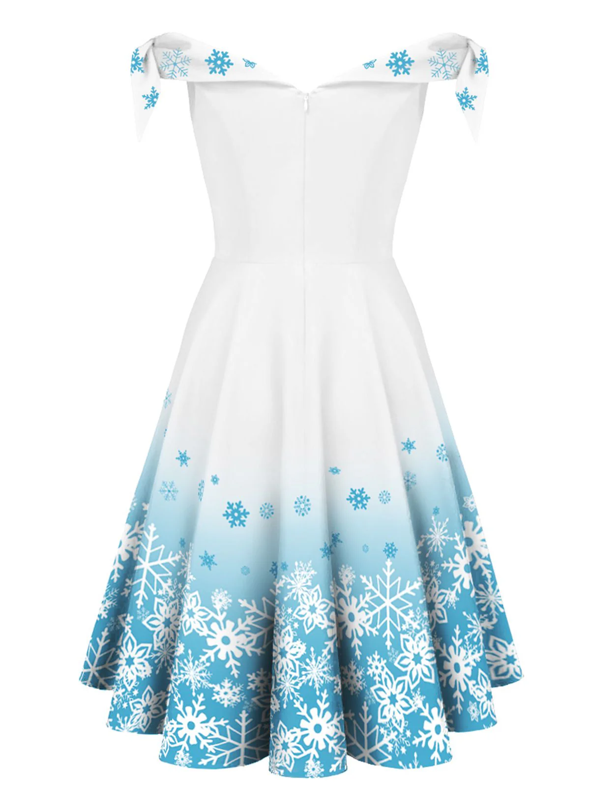 White 1950s Off Shoulder Snowflake Dress - Image 3