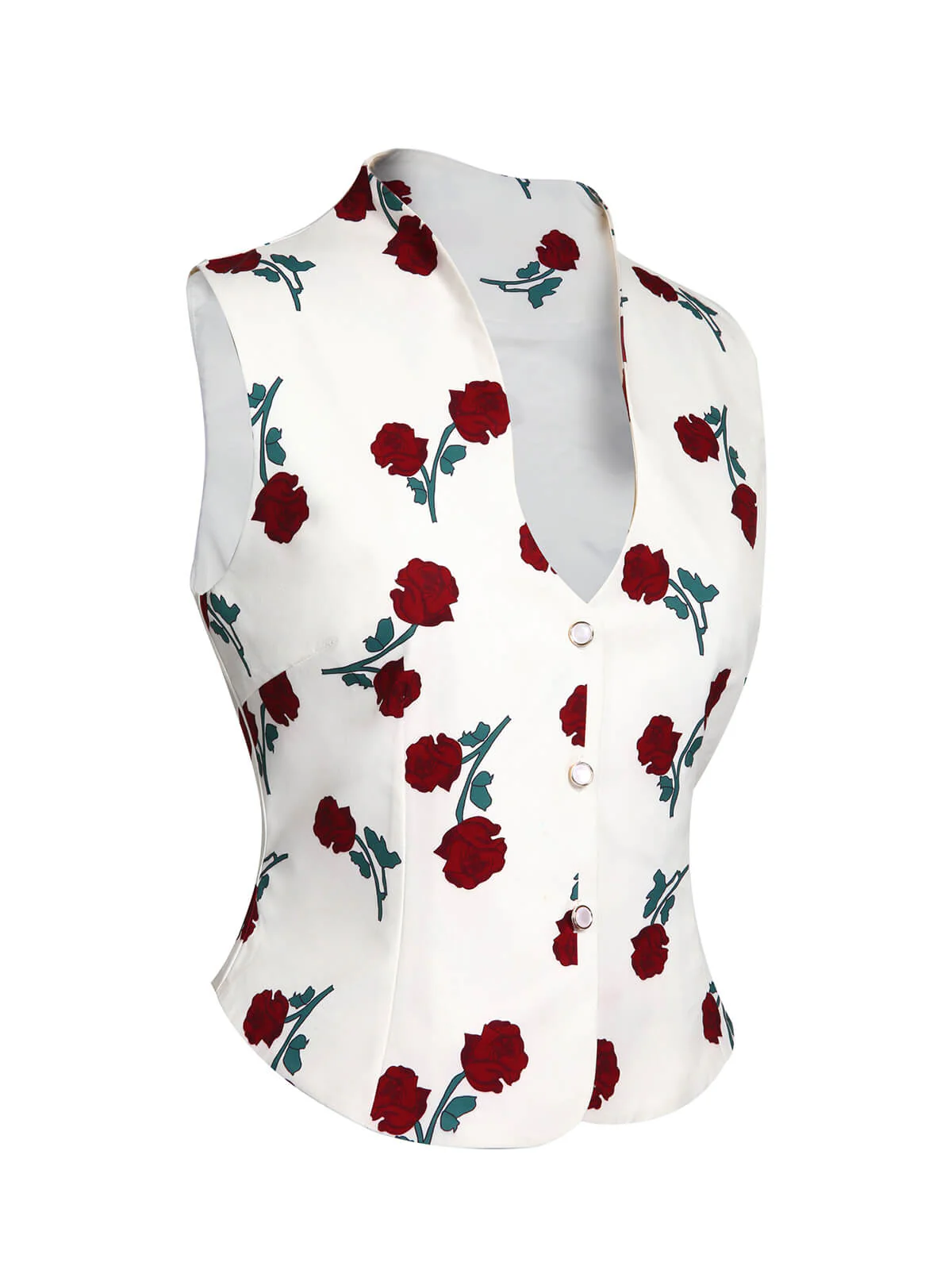 White 1950s Roses Vintage Sleeveless Top - Image 3