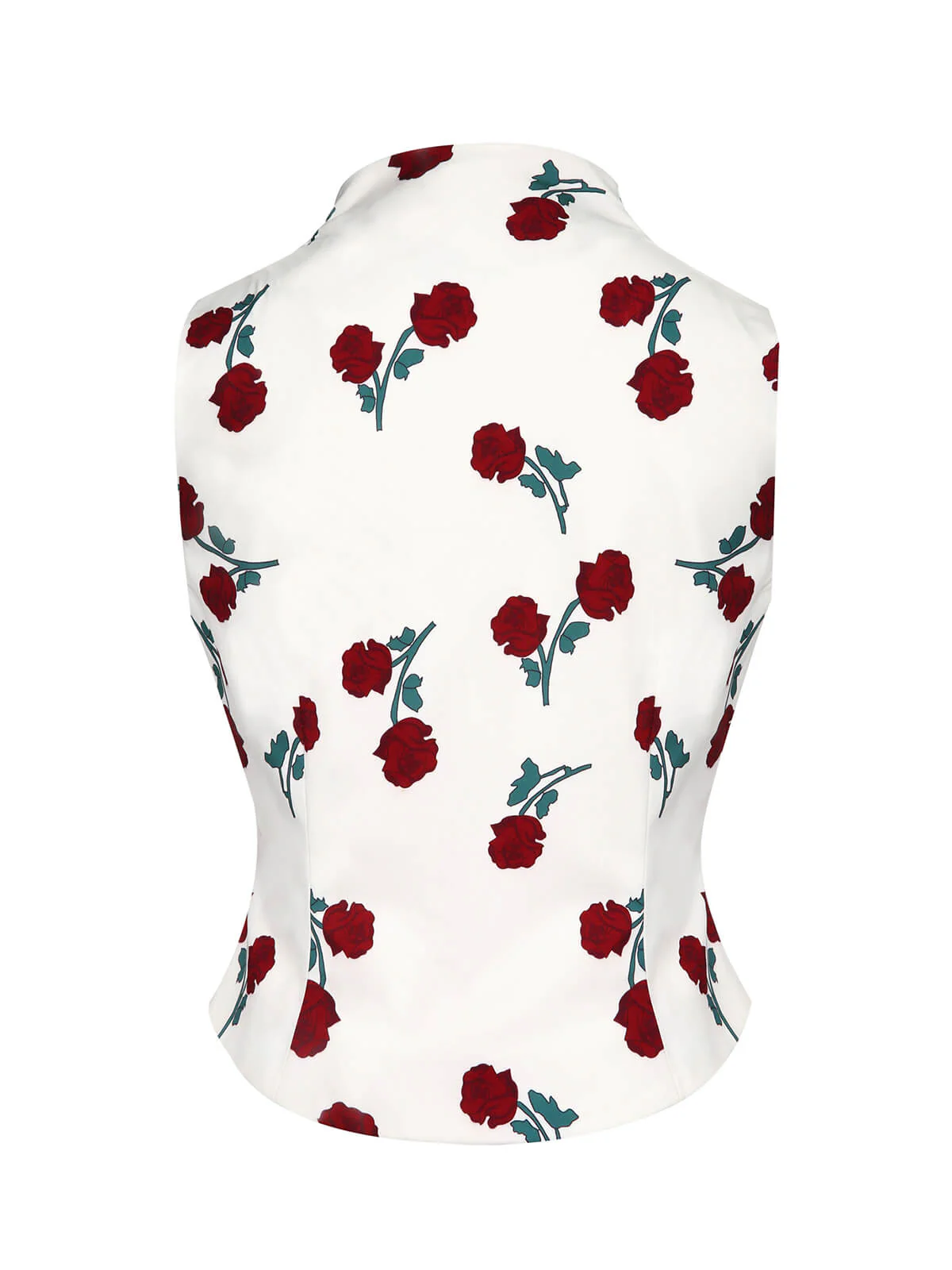 White 1950s Roses Vintage Sleeveless Top - Image 4