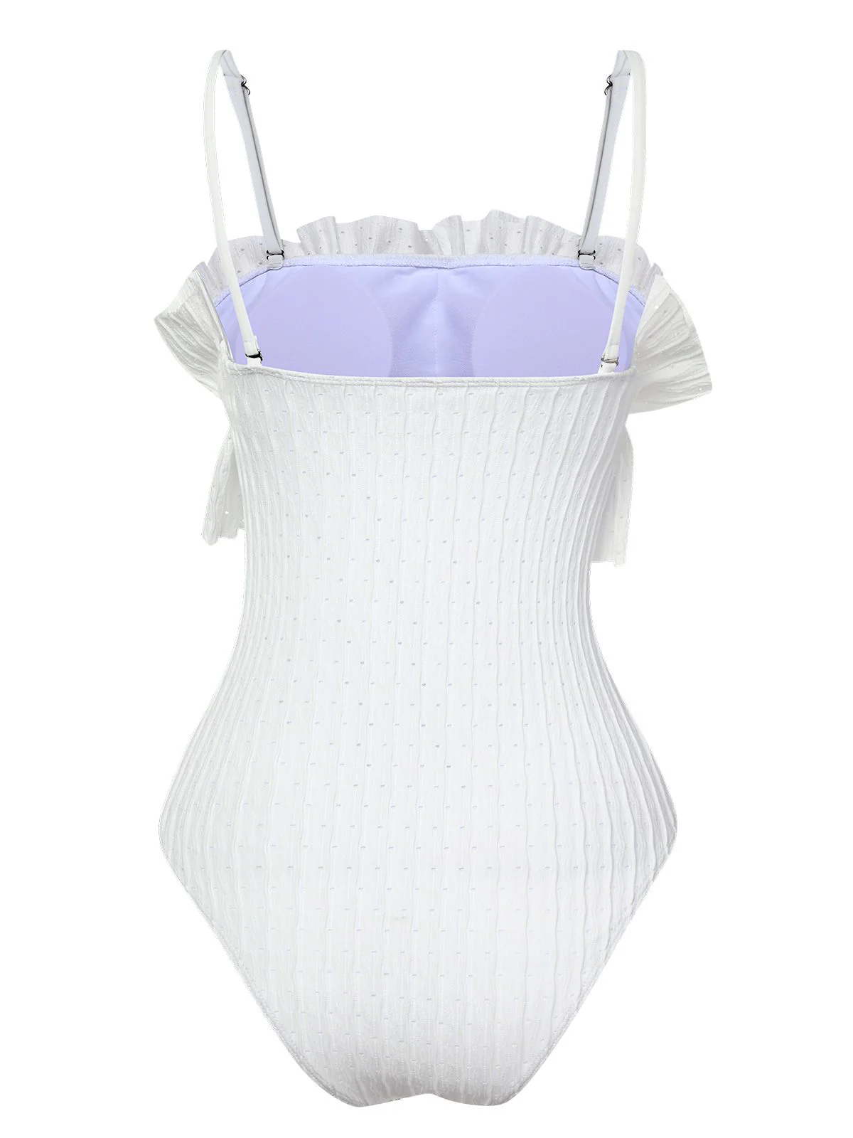 White 1970s Solid Ruffles Bandeau Swimsuit - Image 3