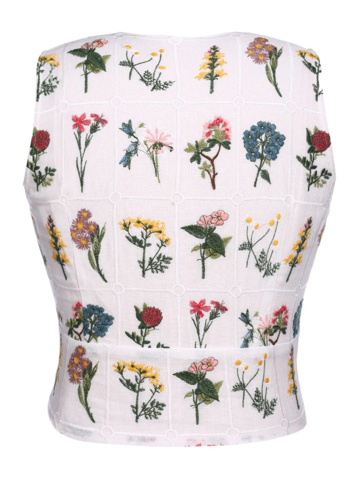 White 1950s Floral Embroidery Crop Top - Image 3
