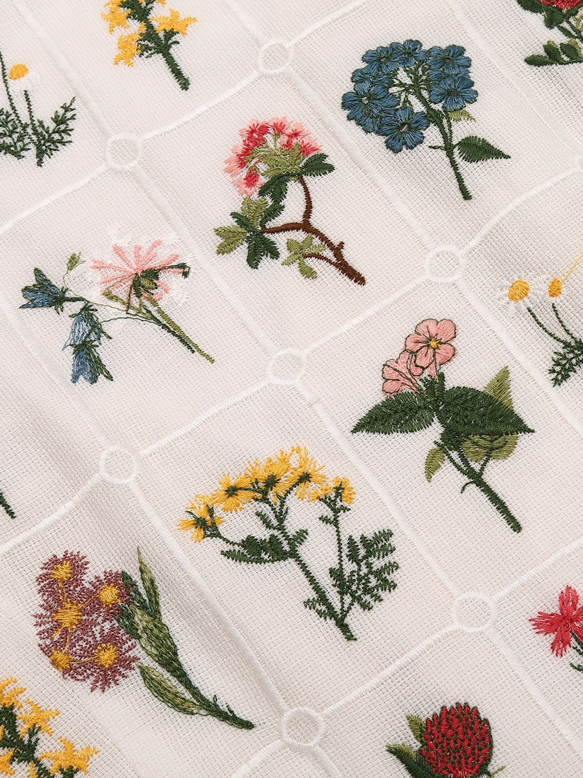 White 1950s Floral Embroidery Crop Top - Image 5