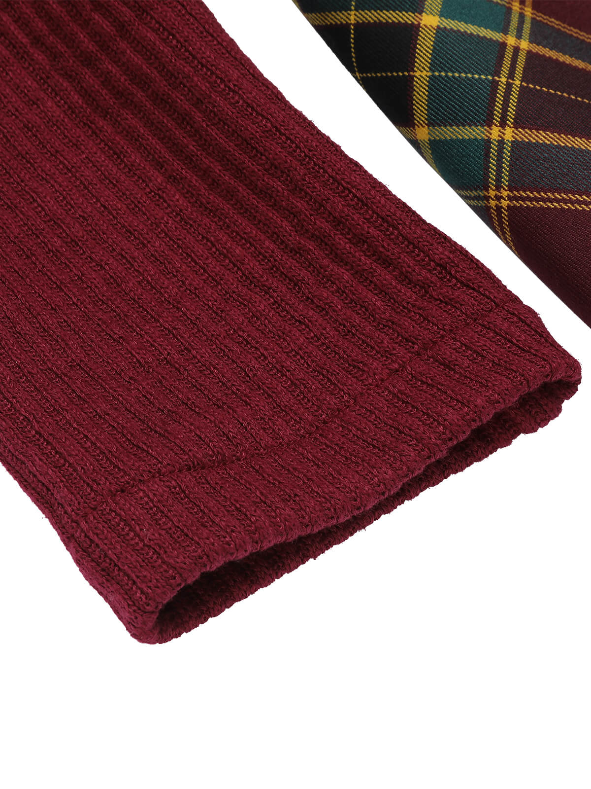 Wine Red 1950s Plaids Off-Shoulder Dress - Image 5