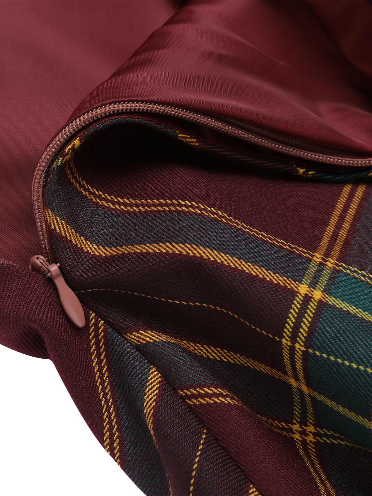 Wine Red 1950s Plaids Off-Shoulder Dress - Image 6