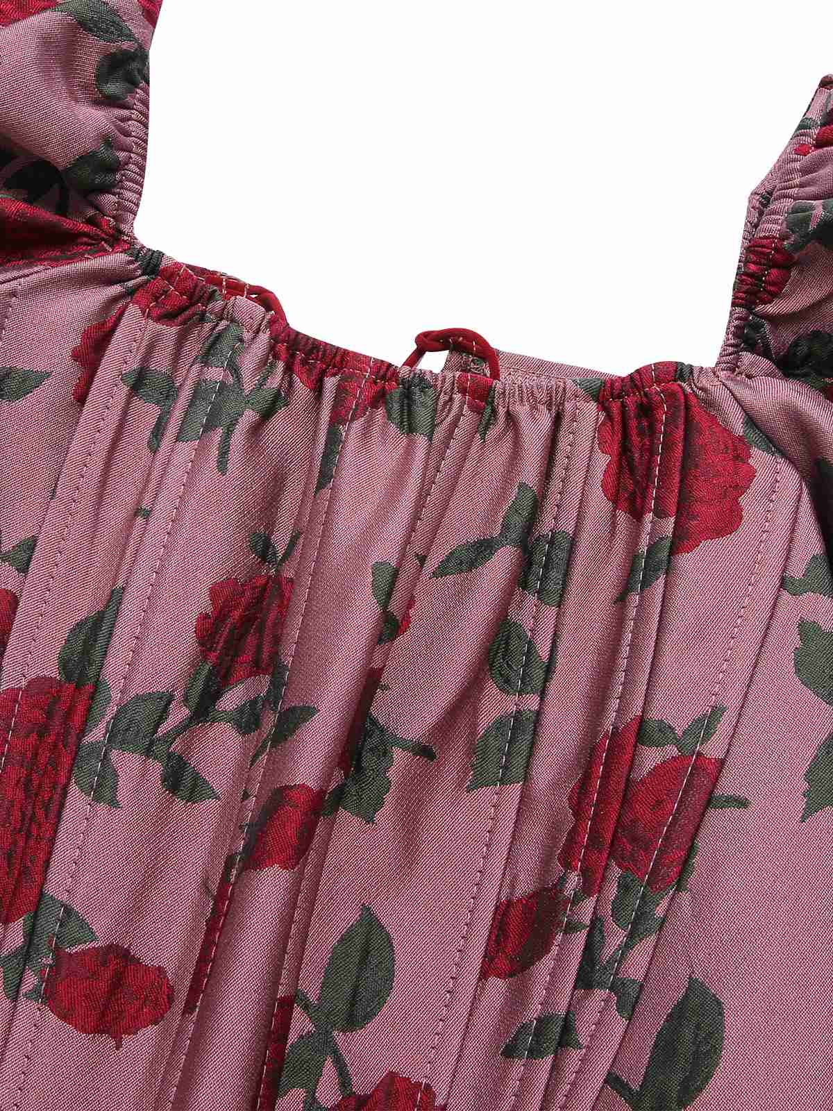 Wine Red 1950s Rose Puff Sleeves Top - Image 4