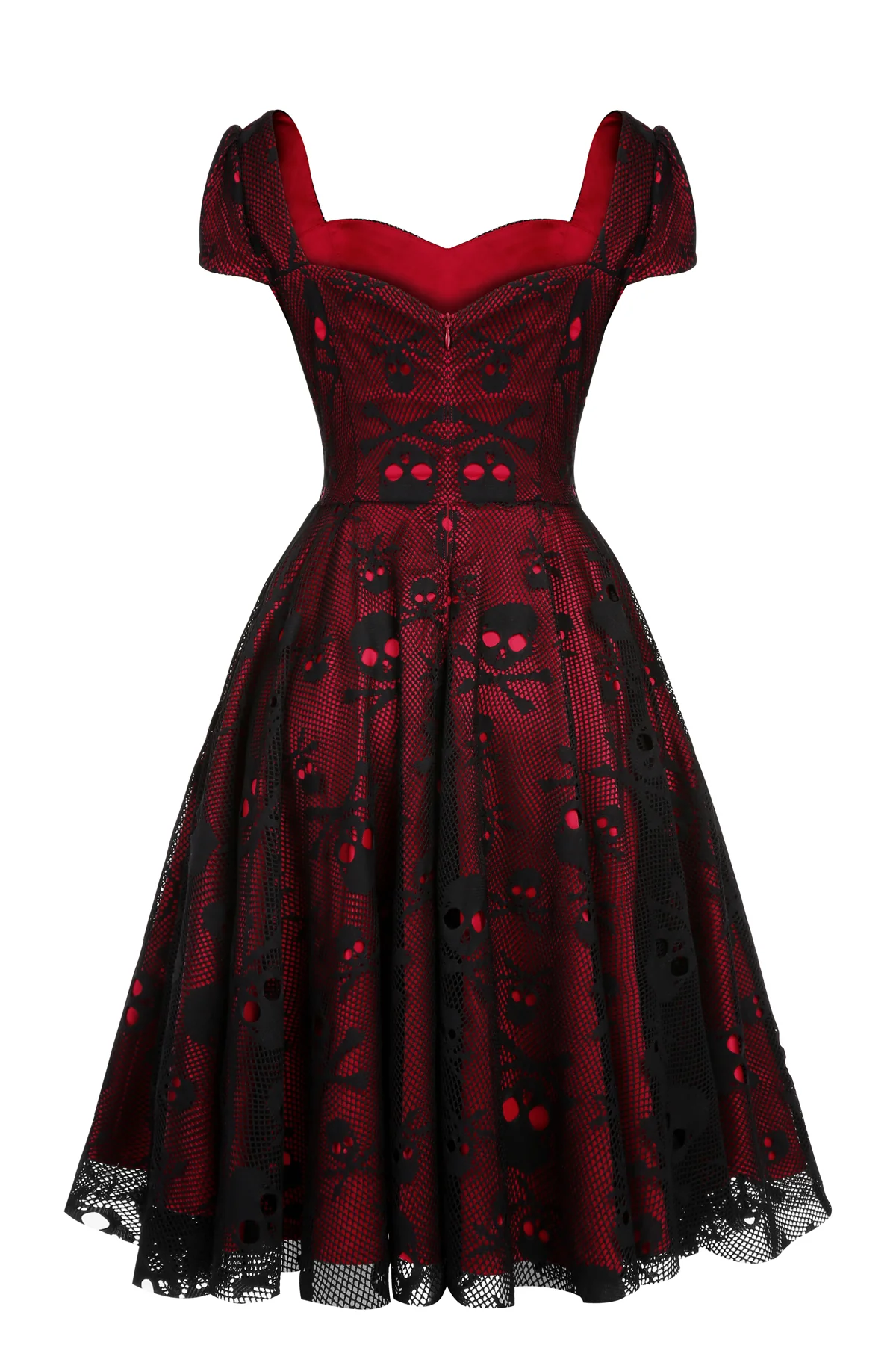 Wine Red 1950s Skull Mesh Swing Dress - Image 3