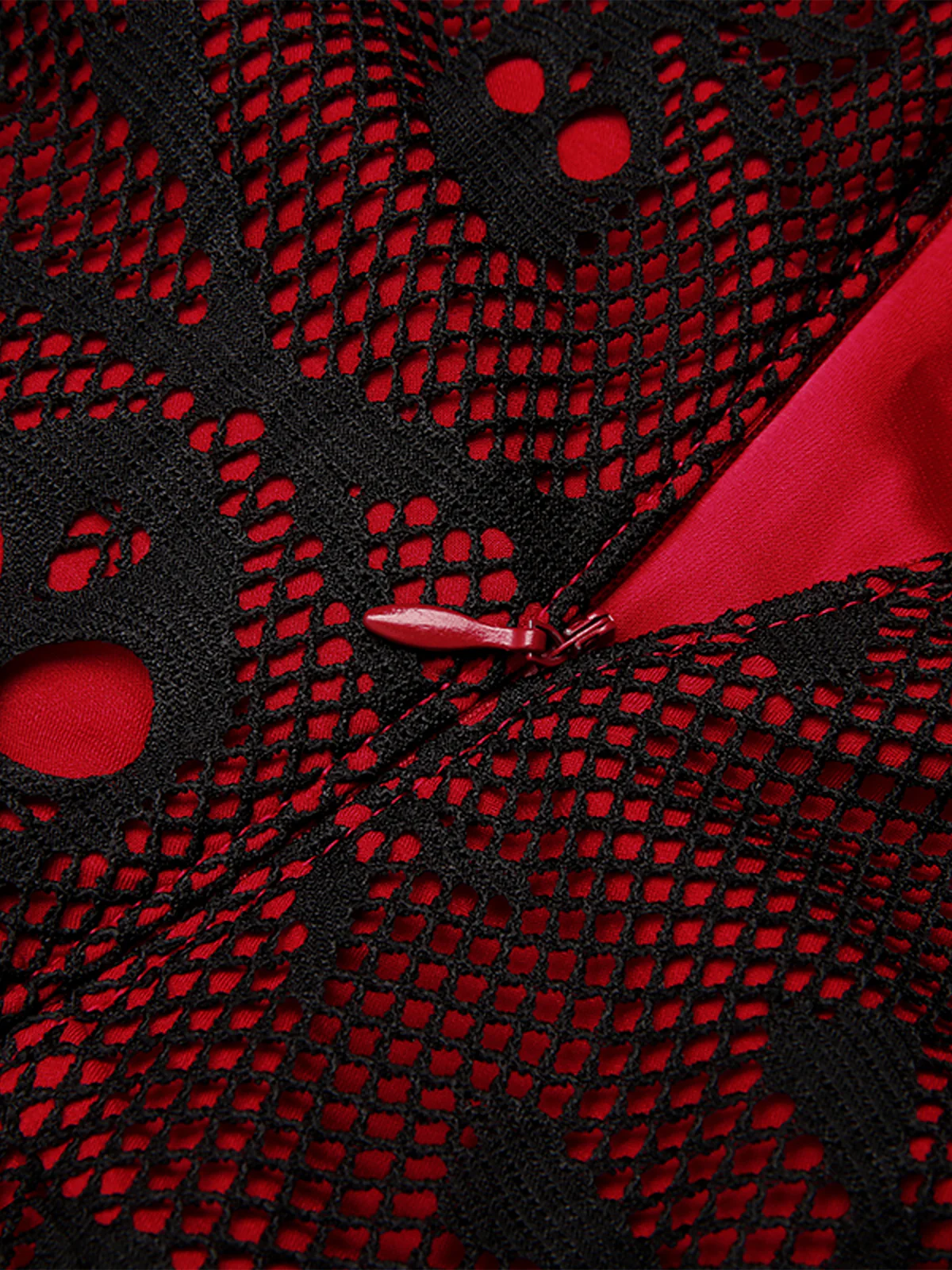 Wine Red 1950s Skull Mesh Swing Dress - Image 5