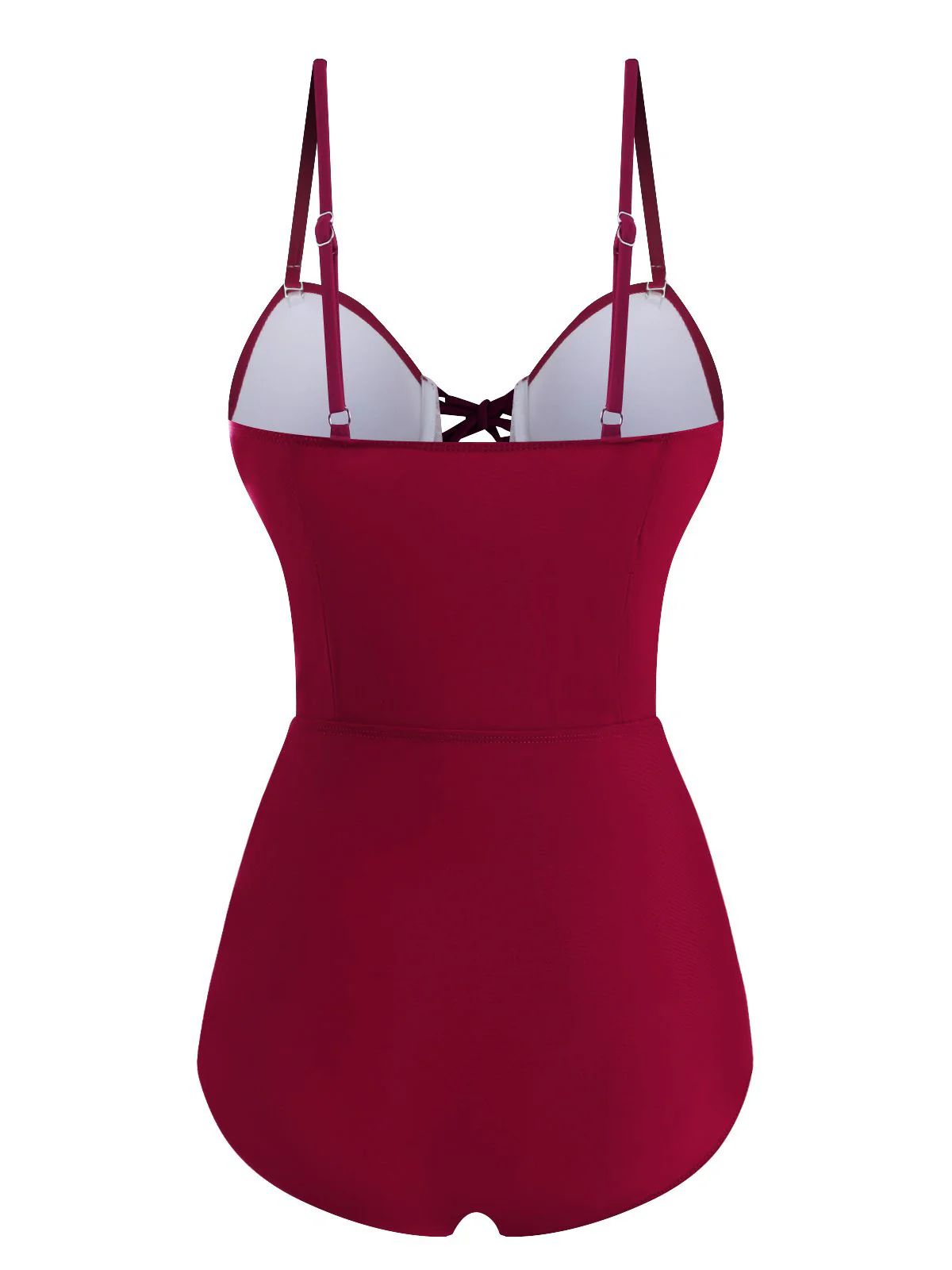 Wine Red 1960s Solid Spaghetti Strap One-piece Swimsuit - Image 3