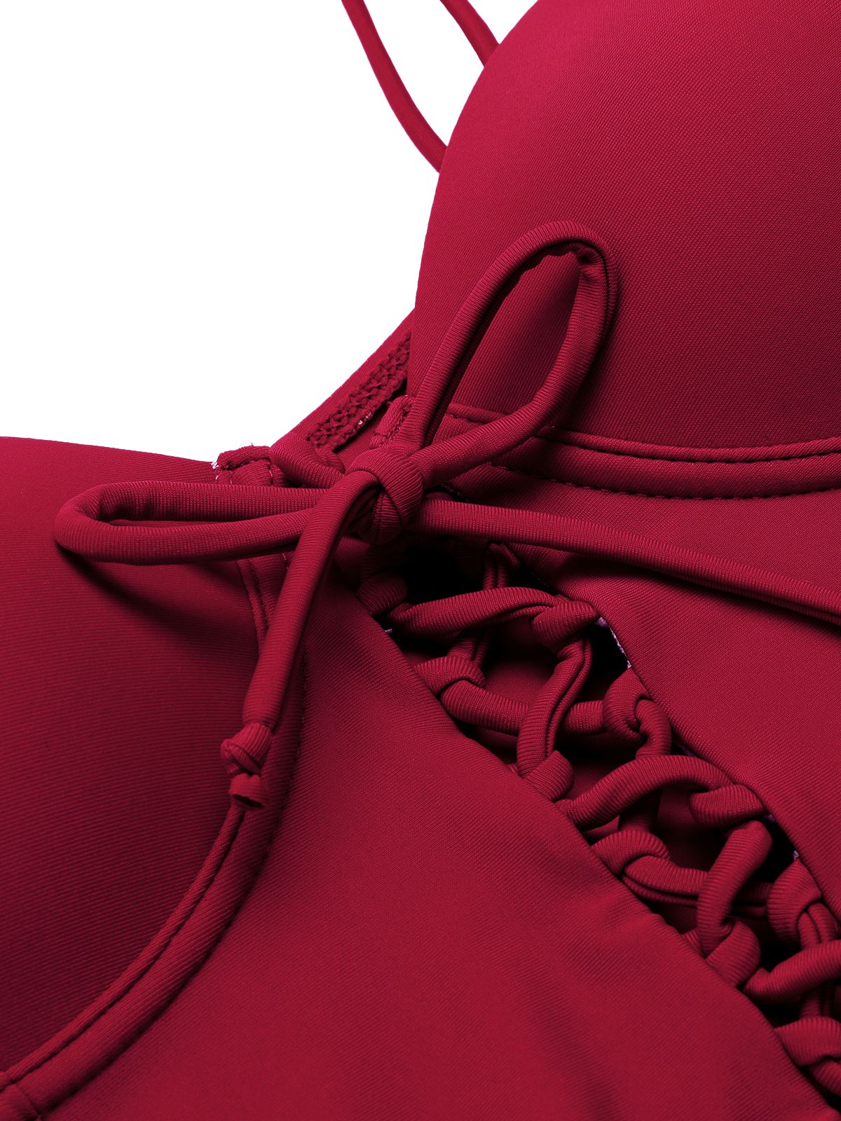 Wine Red 1960s Solid Spaghetti Strap One-piece Swimsuit - Image 4