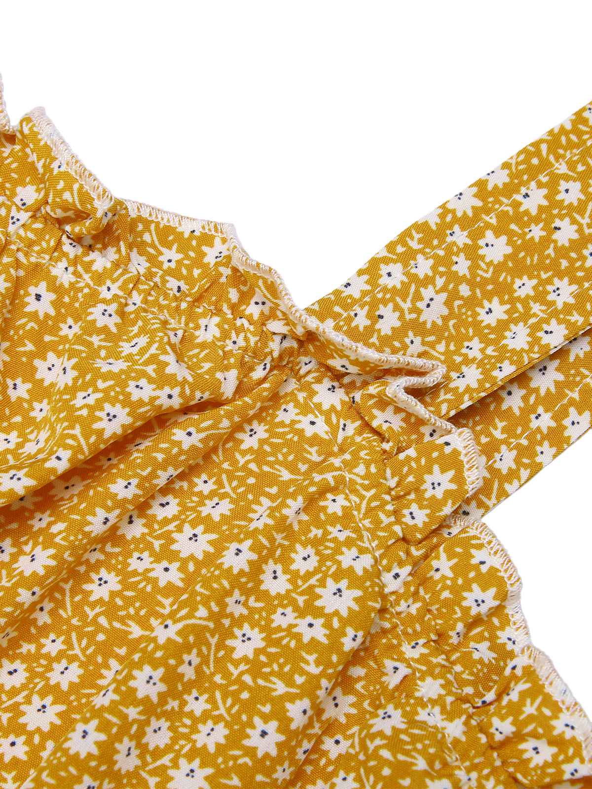 Yellow 1930s Floral Ruffles Tie Jumpsuit - Image 5