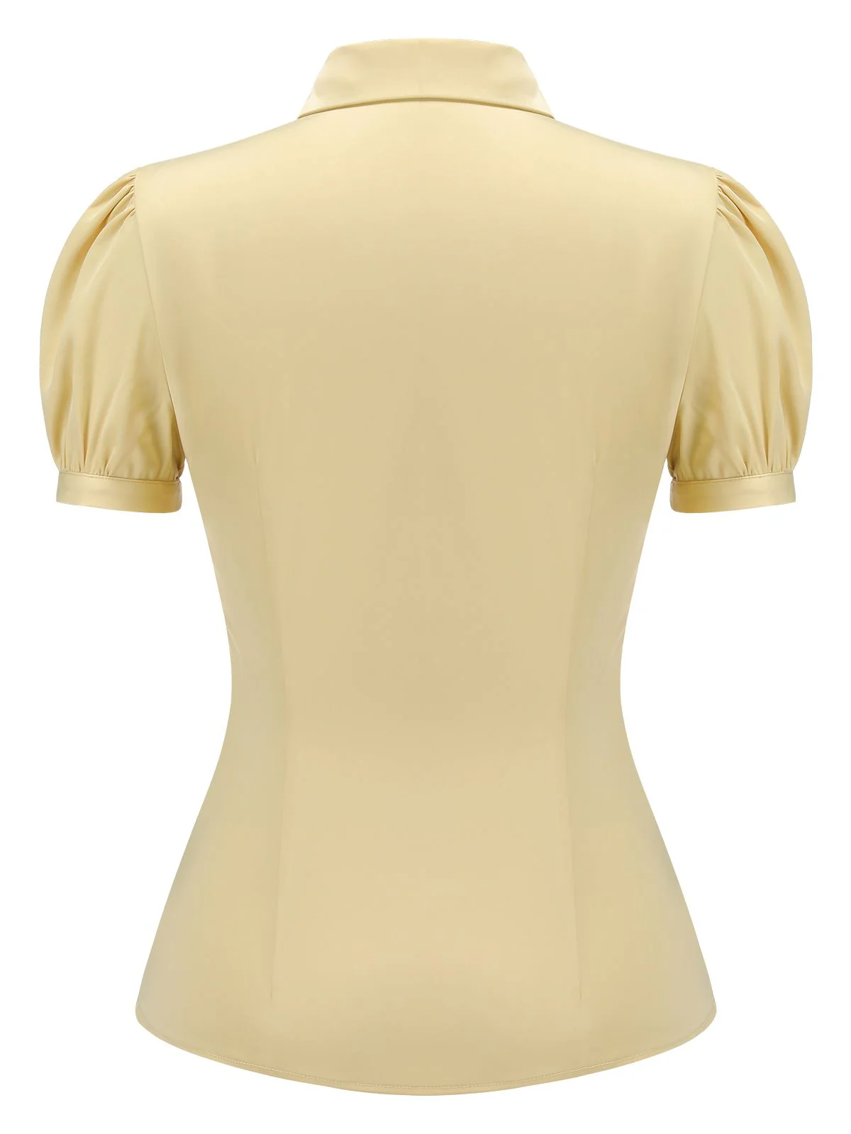 Yellow 1940s Lapel Puff Sleeve Solid Blouse - Image 4