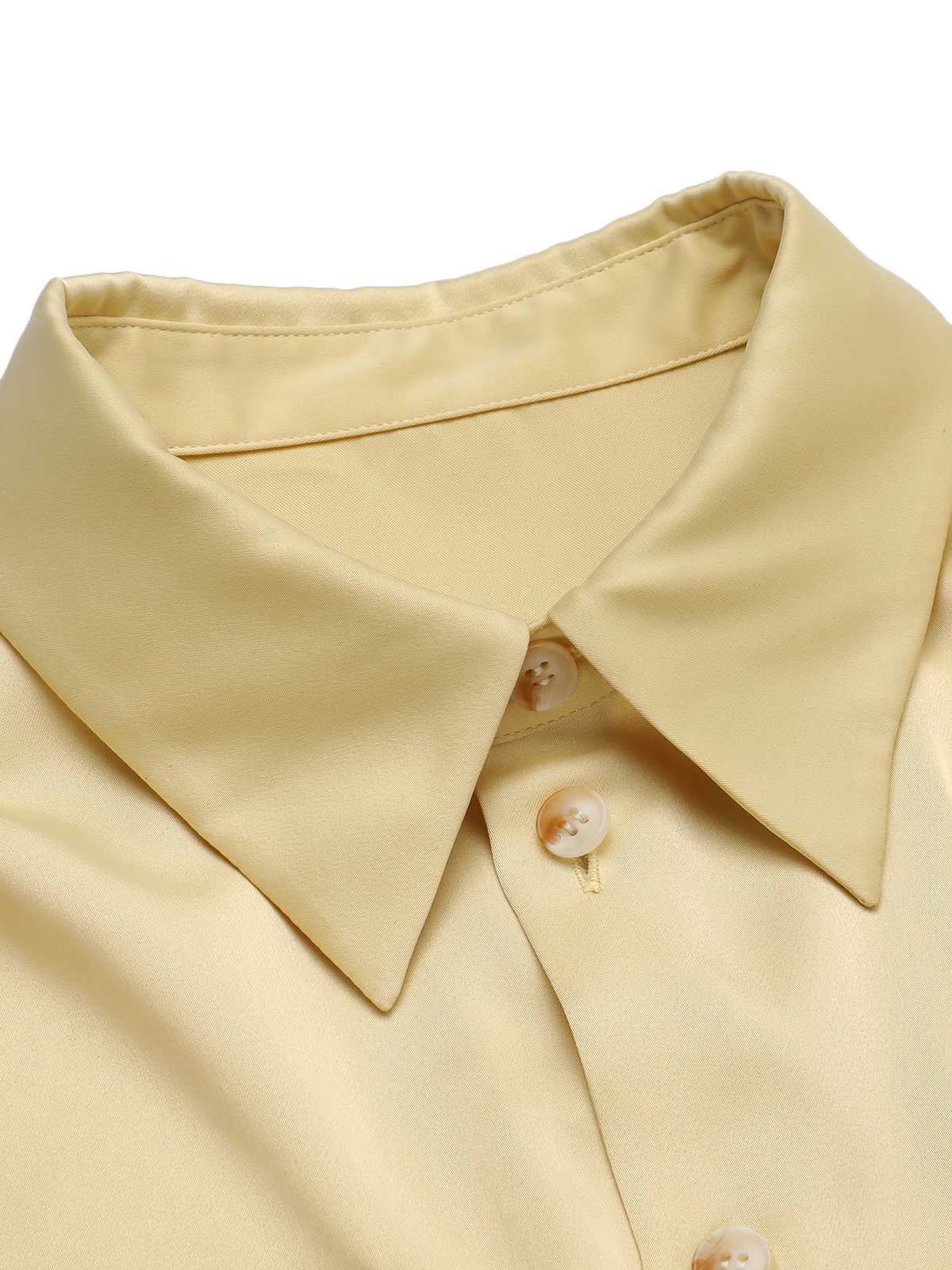 Yellow 1940s Lapel Puff Sleeve Solid Blouse - Image 5