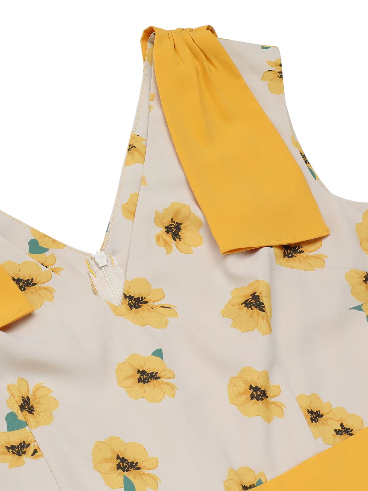 Yellow 1940s V-Neck Sunflower Patchwork Jumpsuit - Image 4