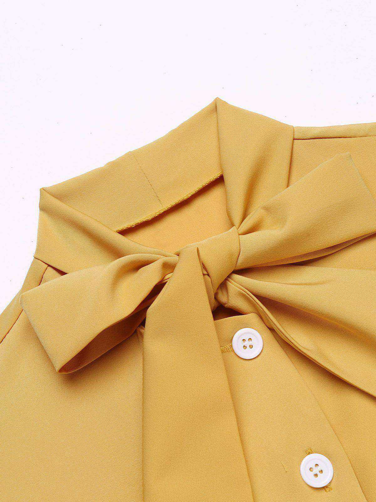 Yellow 1950s Bow Solid Blouse Top - Image 3