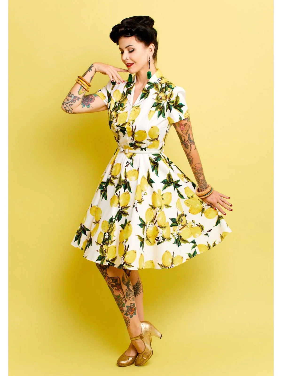 Yellow 1950s Lemon Bow Swing Dress - Image 4