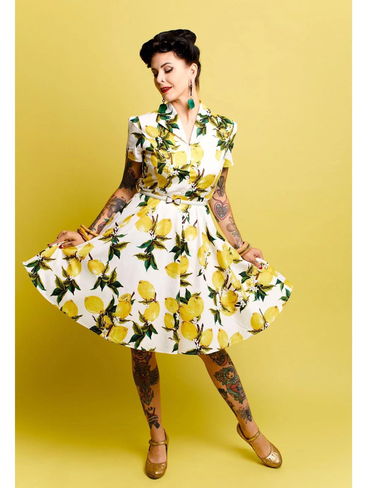 Yellow 1950s Lemon Bow Swing Dress - Image 5
