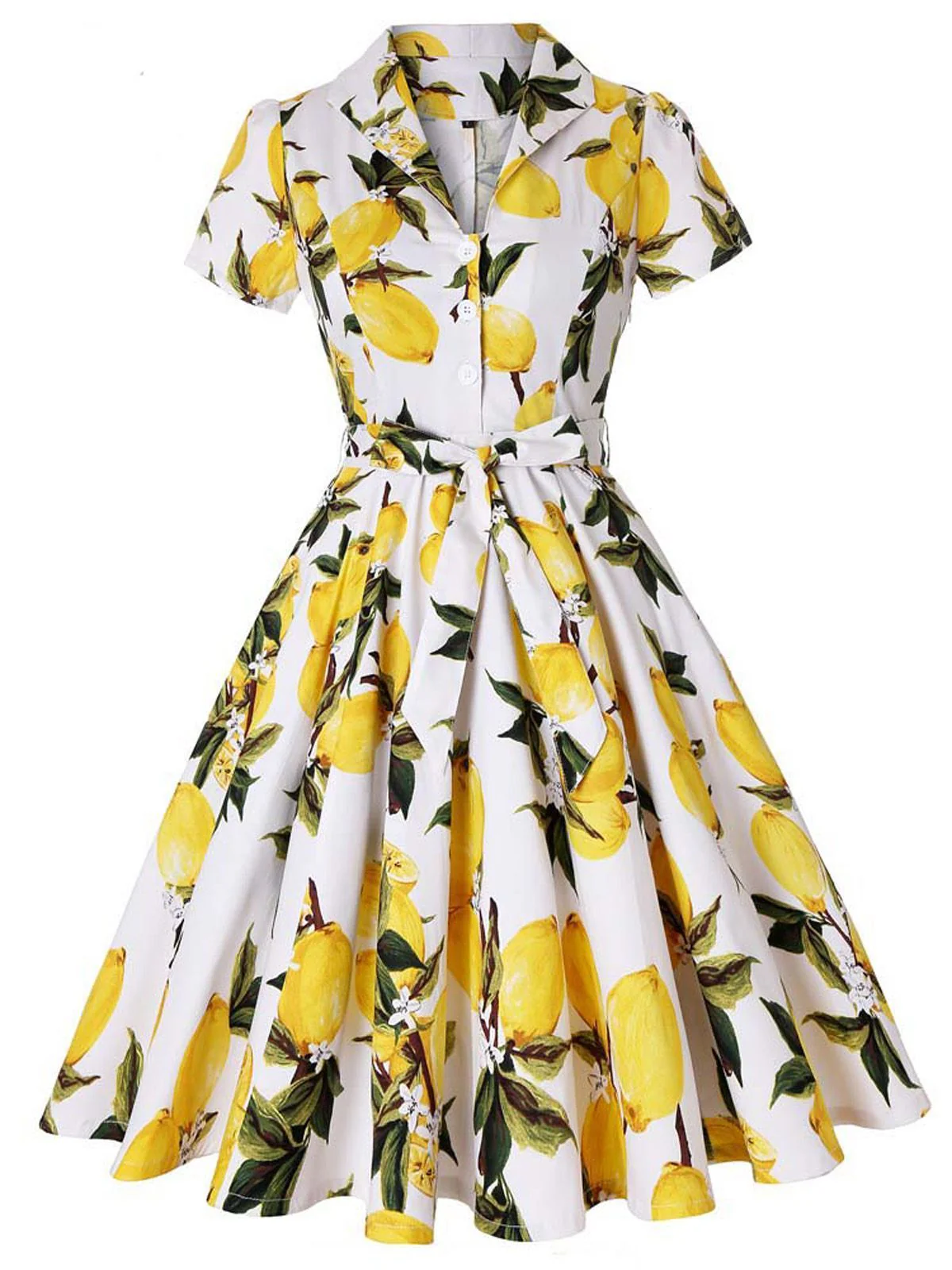 Yellow 1950s Lemon Bow Swing Dress - Image 3