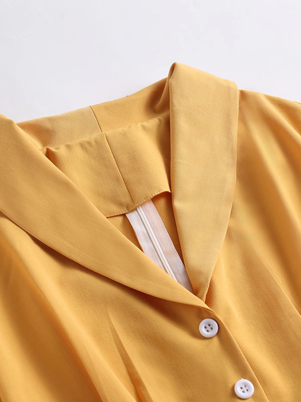 Yellow 1950s Solid Buttoned Swing Dress - Image 3
