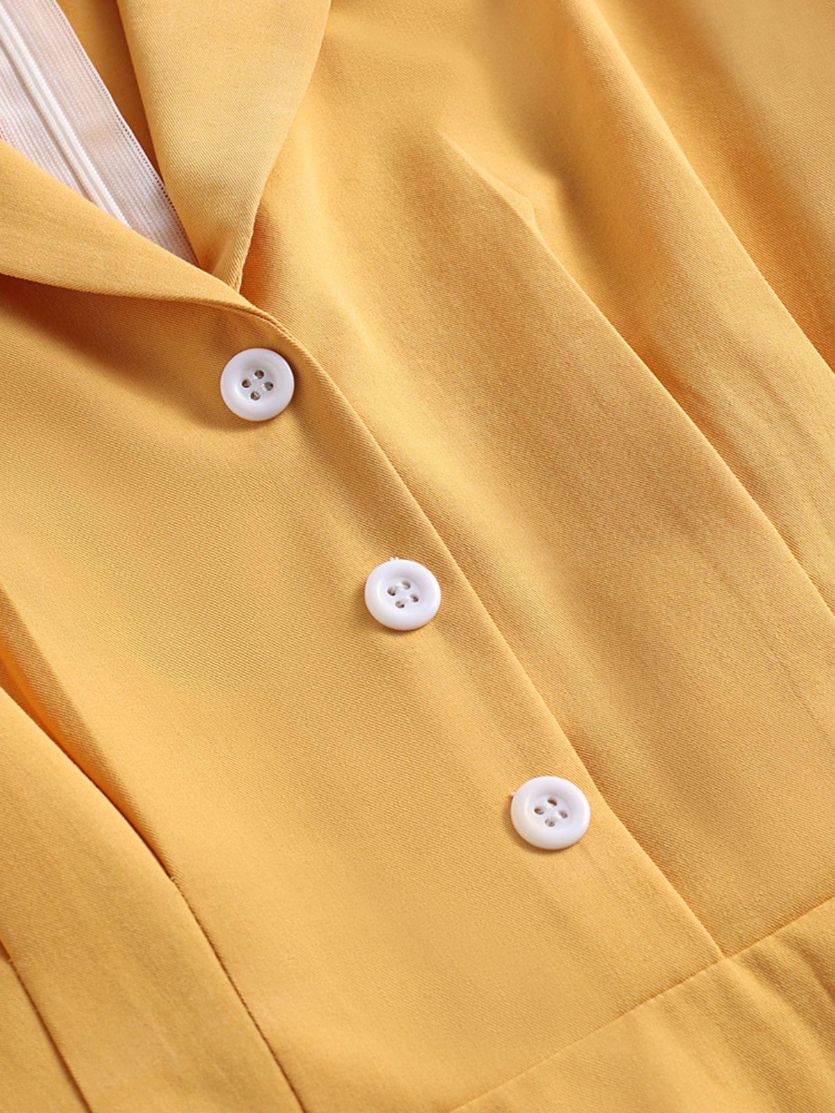 Yellow 1950s Solid Buttoned Swing Dress - Image 4