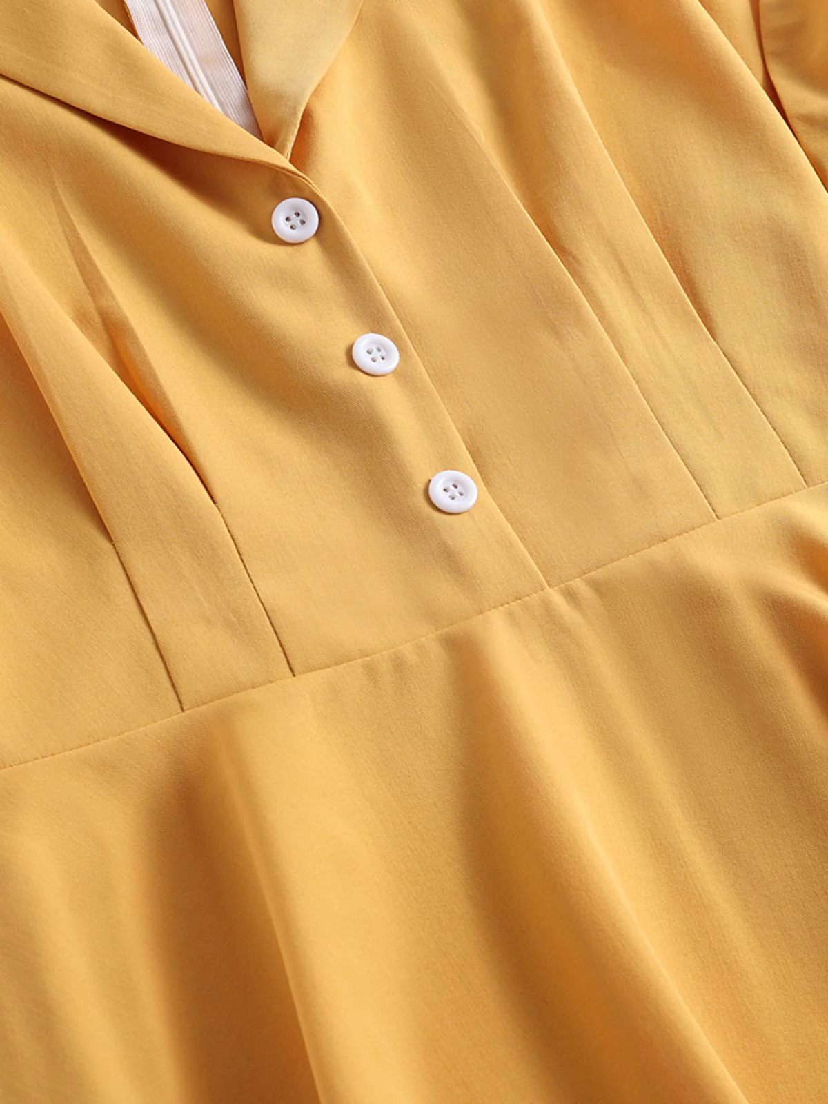 Yellow 1950s Solid Buttoned Swing Dress - Image 5