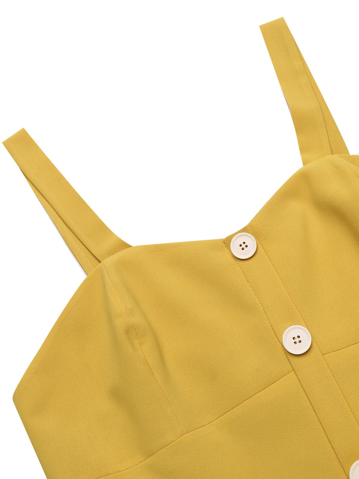Yellow 1950s Spaghetti Strap Button Romper - Image 4