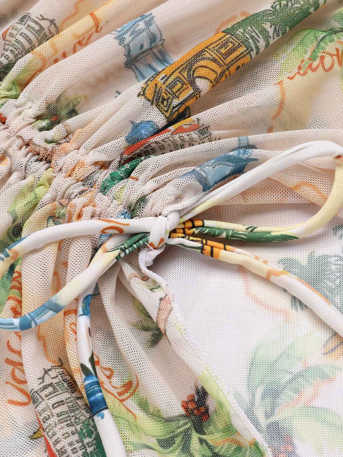 Yellow 1970s Retro Architectural Pattern Drawstring Cover-Up - Image 6