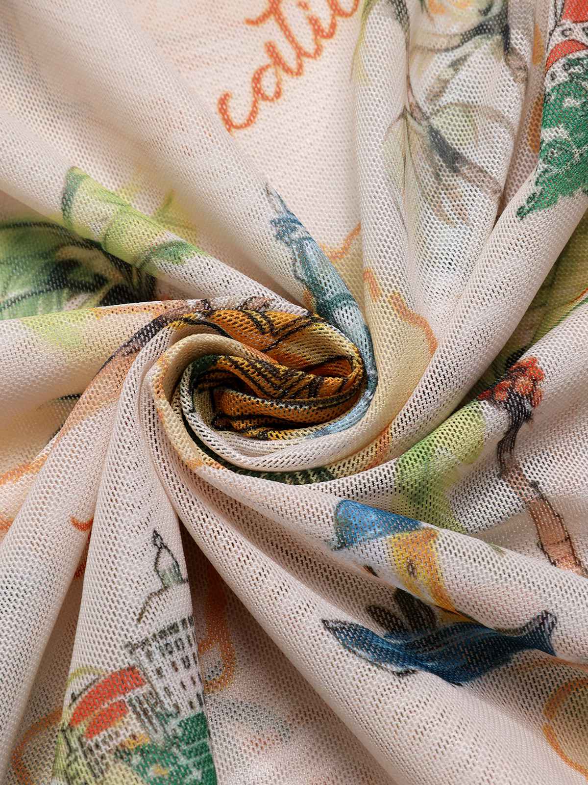 Yellow 1970s Retro Architectural Pattern Drawstring Cover-Up - Image 7