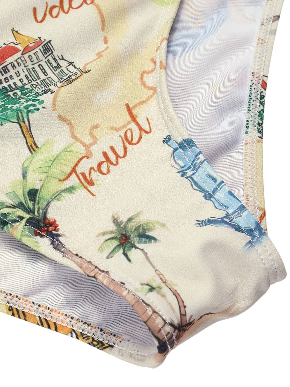 Yellow 1970s Retro Architectural Pattern Halter Swimsuit - Image 7