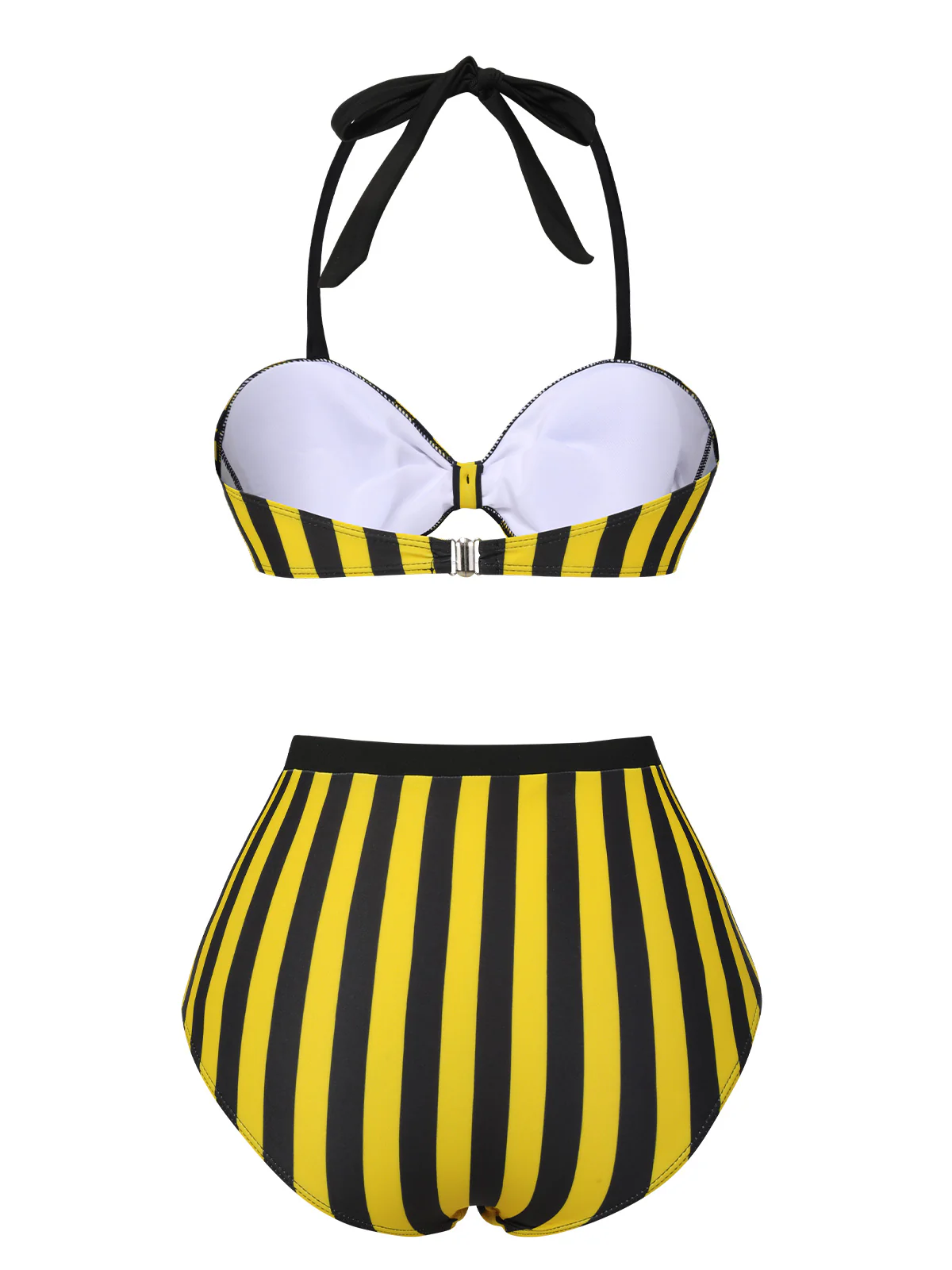 Yellow & Black 1970s Striped Bow Halter Swimsuit - Image 4